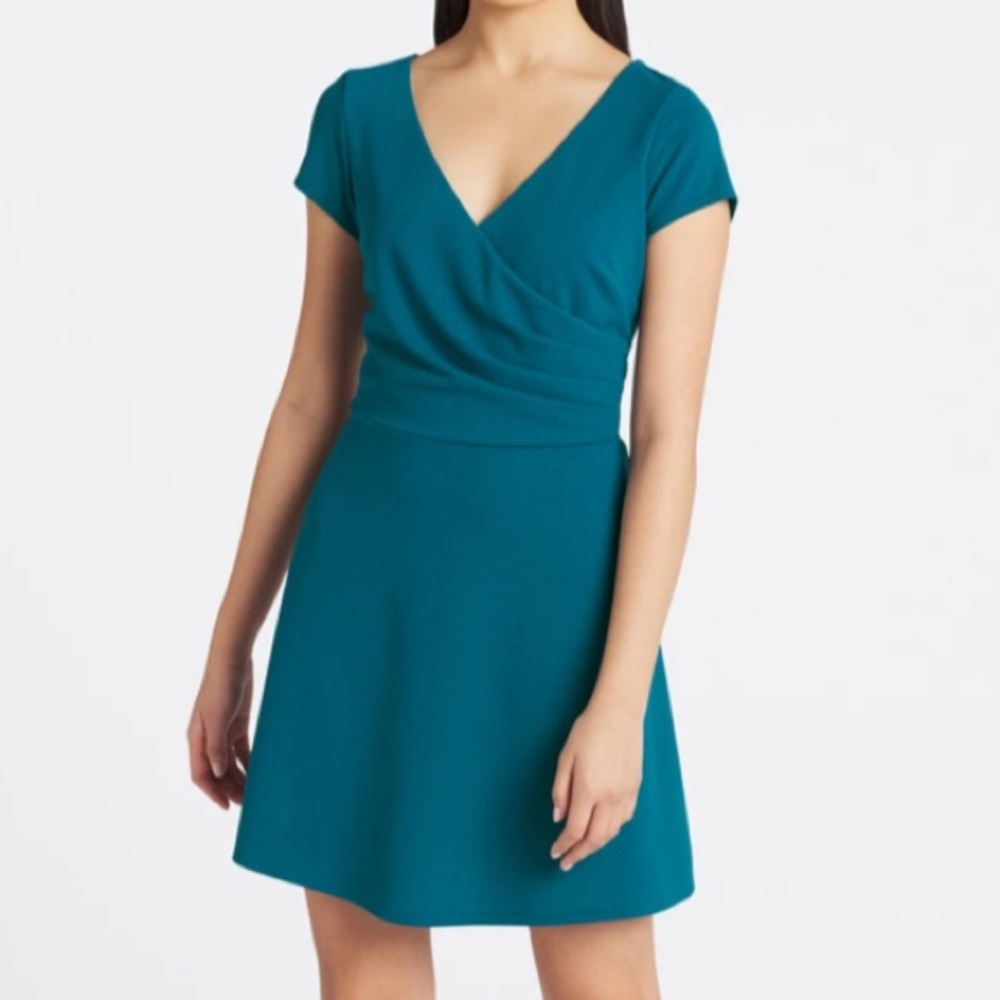 FORTUNE + IVY Teal Green Louisa Knit Faux Wrap Dress XL Midi